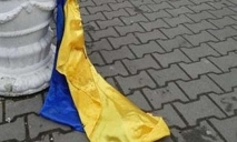 Помочившийся на украинский флаг мужчина, просится в зону АТО