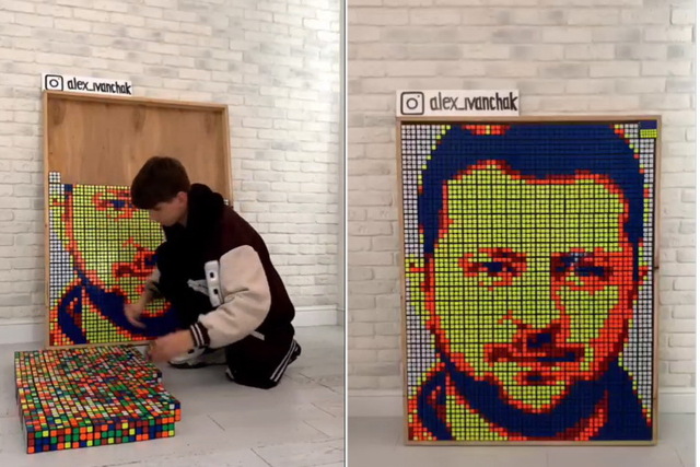 Новости Днепра про Парень из Днепра создал огромный потрет Владимира Зеленского из кубиков Рубика
