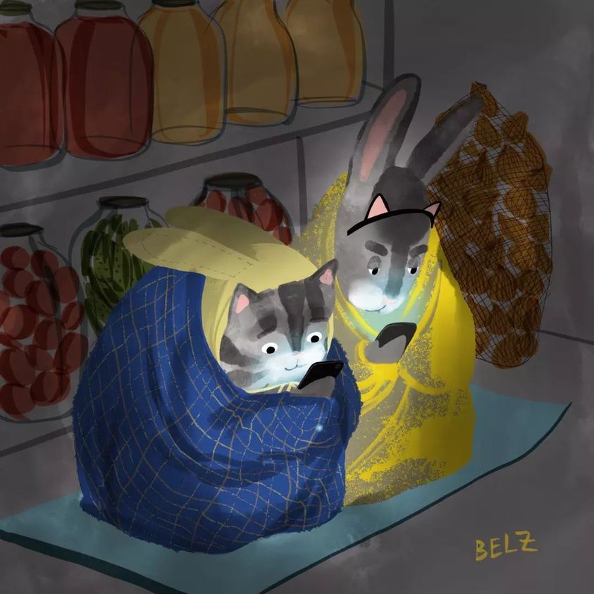 Новости Днепра про История Коти и Заи: художница из Днепра создала серию рисунков о жизни во время войны