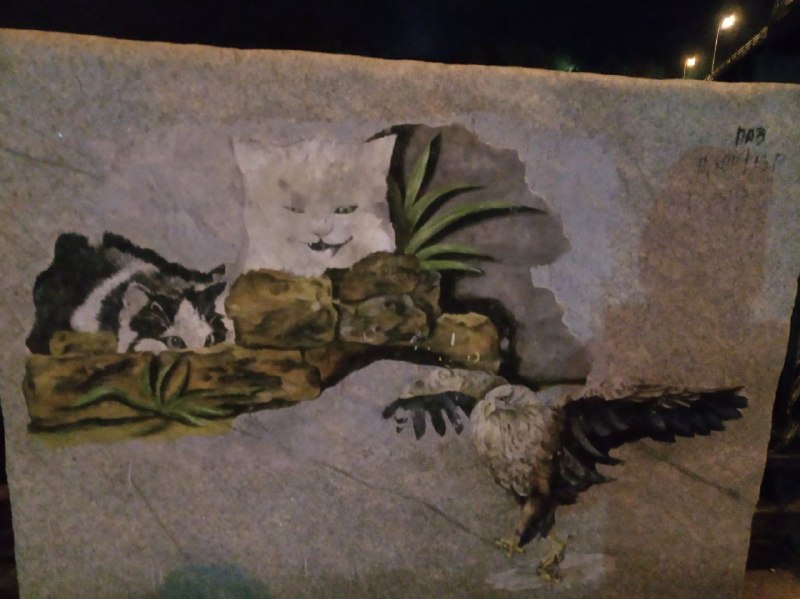Новости Днепра про Котики полюють на орла: у Дніпрі на набережній з'явилося нове графіті