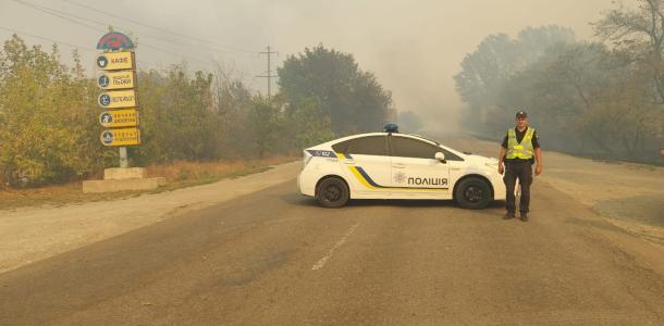 Полиция временно перекрыла дорогу вблизи села Елизаветовка из-за масштабного лесного пожара